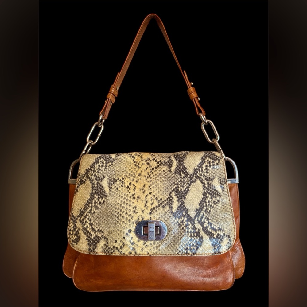 Badgley Mischka Snake Skin Leather Shoulder Bag